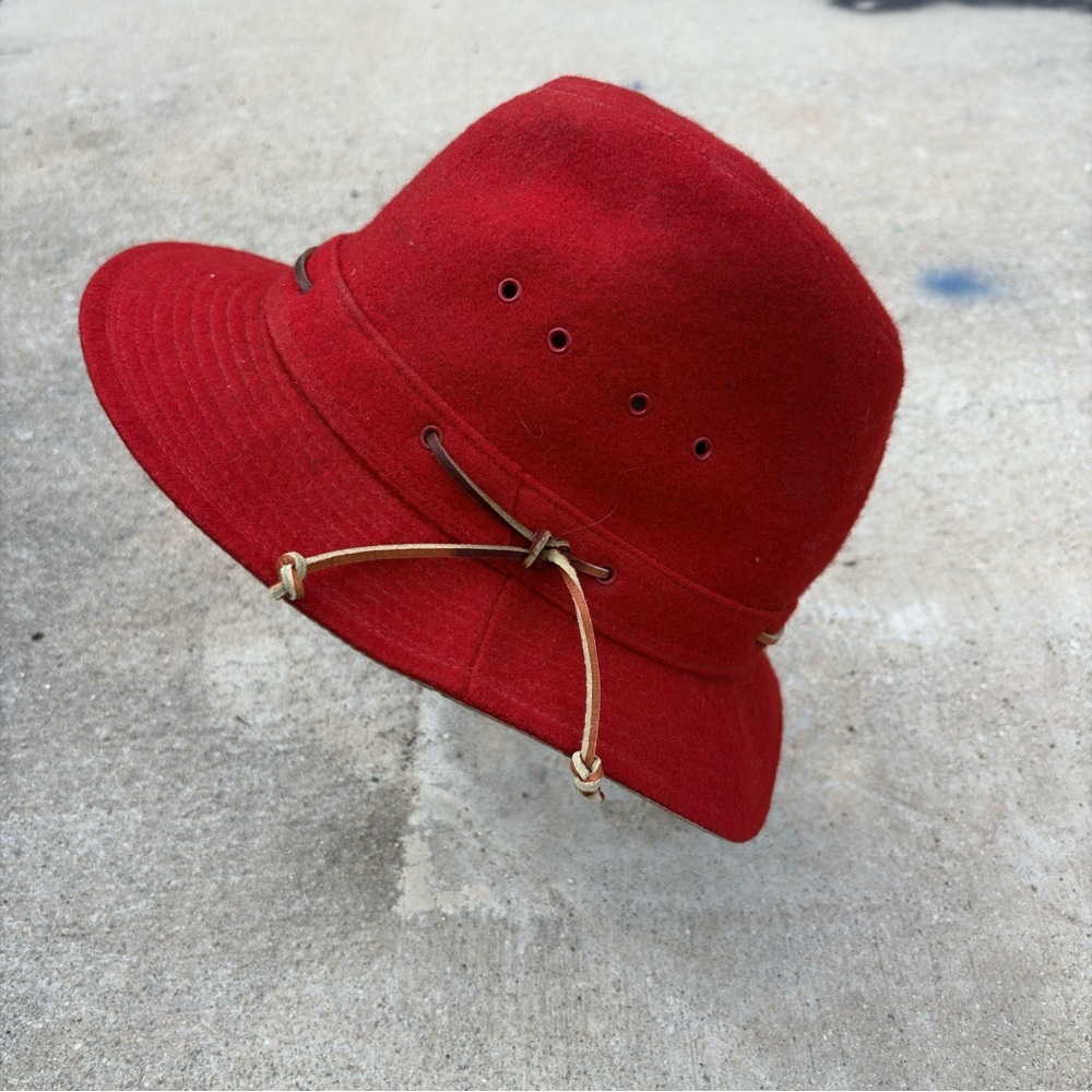 Vintage Eddie Bauer Red Fedora Wool Blend Leather Accent Made In USA Unisex  O/S